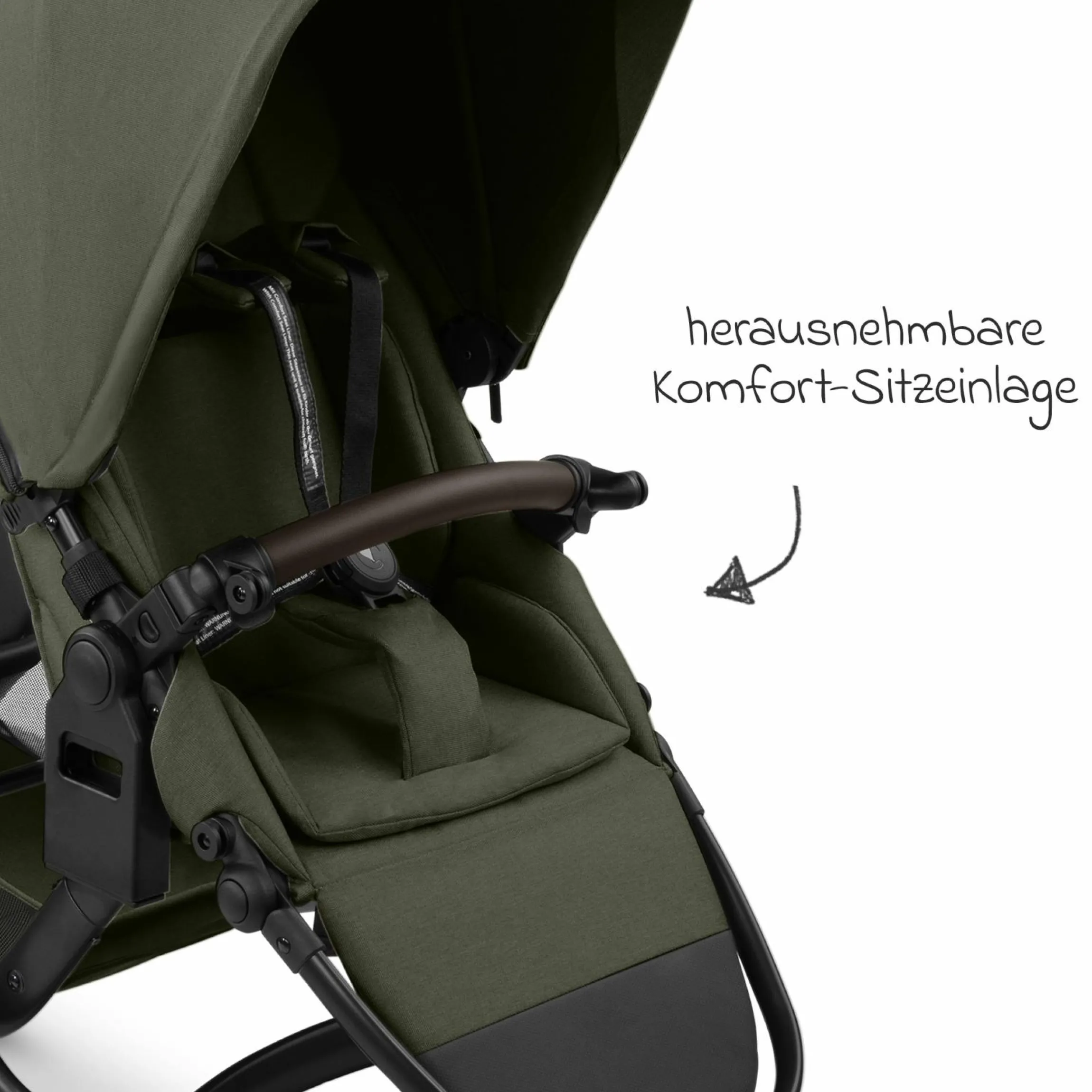Geschwisterwagen & Zwillingskinderwagen Zoom 2 inkl. 2 Sportsitze, 2x Keilkissen & 2x Einlagen - Pure - Avocado - Kollektion 2025