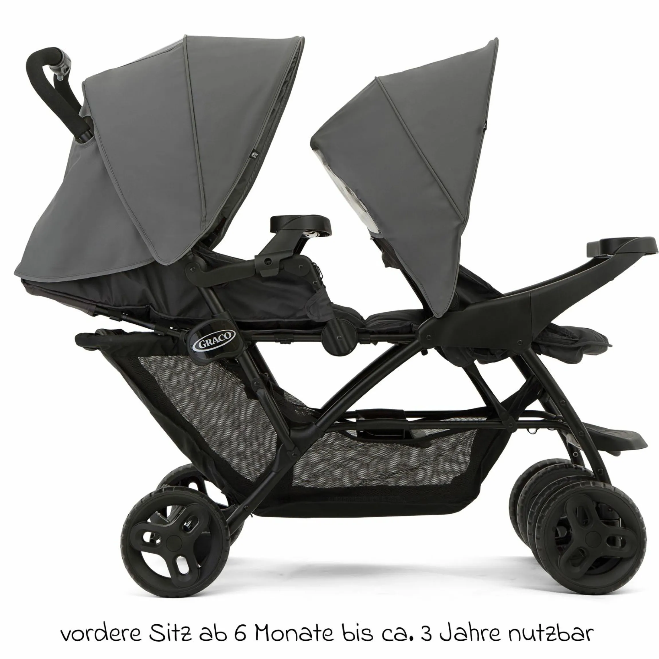 Geschwisterwagen Stadium Duo mit 2x Snacktabletts & Rücksitz mit Liegeposition - Titanium - Kollektion 2025
