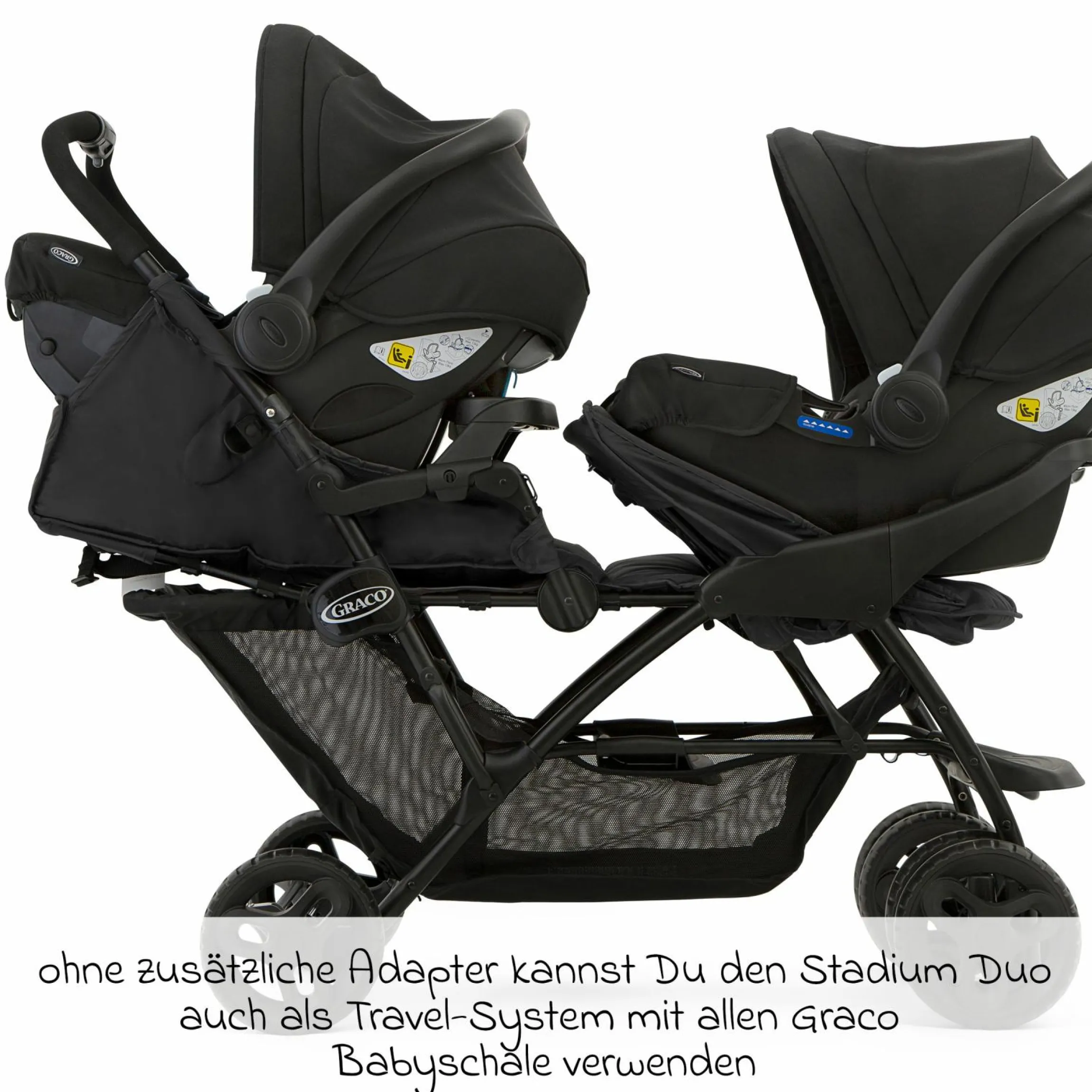 Geschwisterwagen Stadium Duo mit 2x Snacktabletts & Rücksitz mit Liegeposition - Titanium - Kollektion 2025