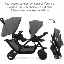 Geschwisterwagen Stadium Duo mit 2x Snacktabletts & Rücksitz mit Liegeposition - Titanium - Kollektion 2025