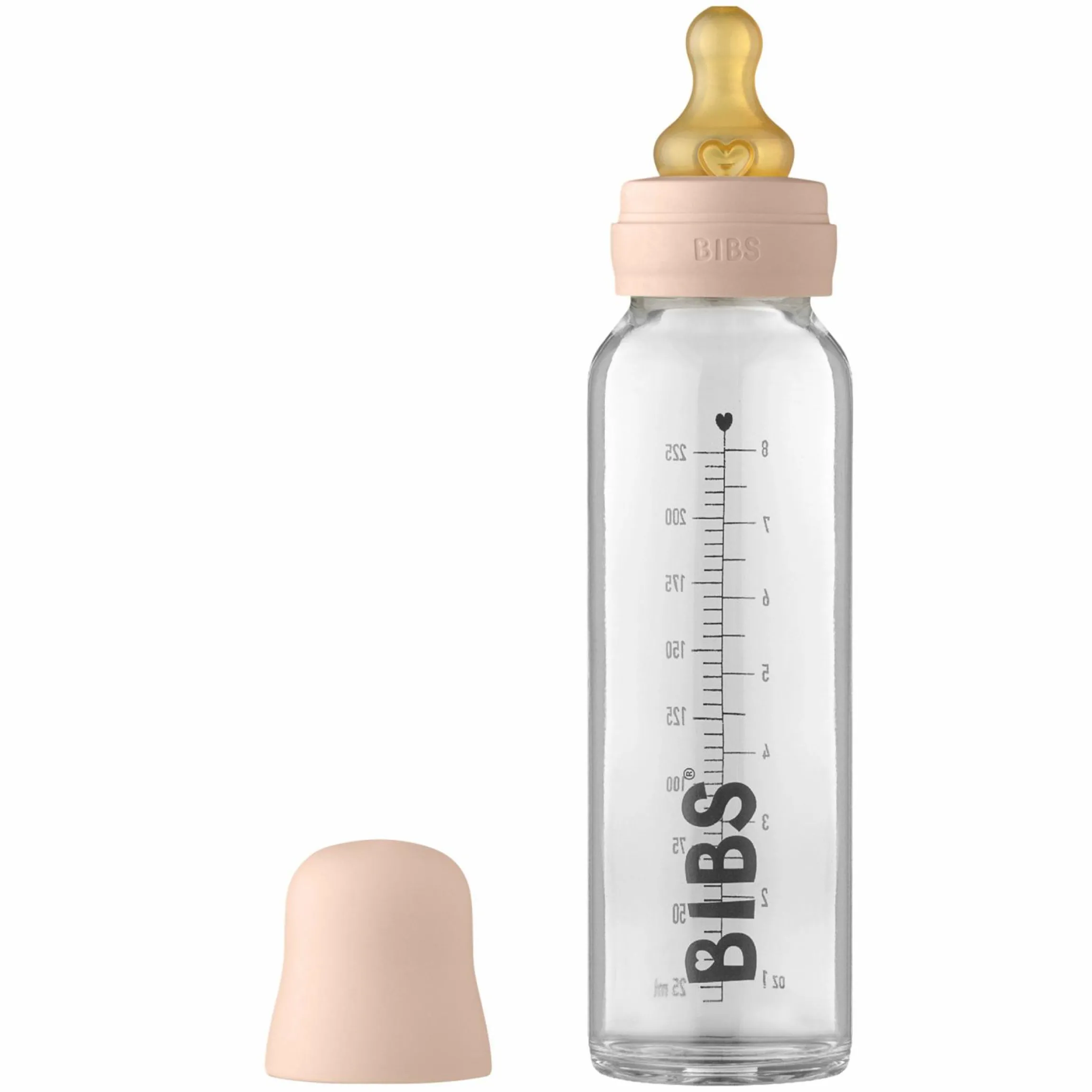 Glas-Flasche Baby Bottle Complete 225 ml + Latex-Trinksauger langsamer Nahrungsfluss - Blush
