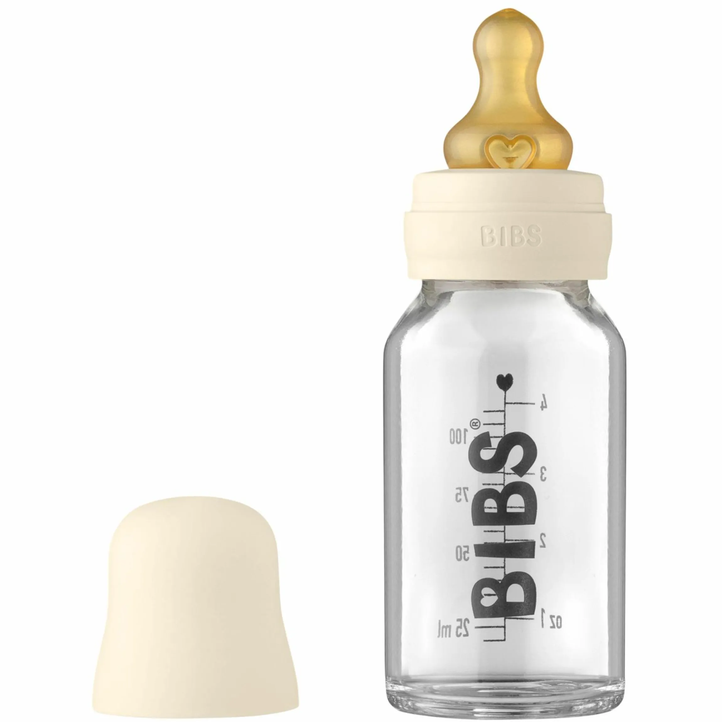Glas-Flasche Baby Bottle Complete 110 ml + Latex-Trinksauger langsamer Nahrungsfluss - Ivory