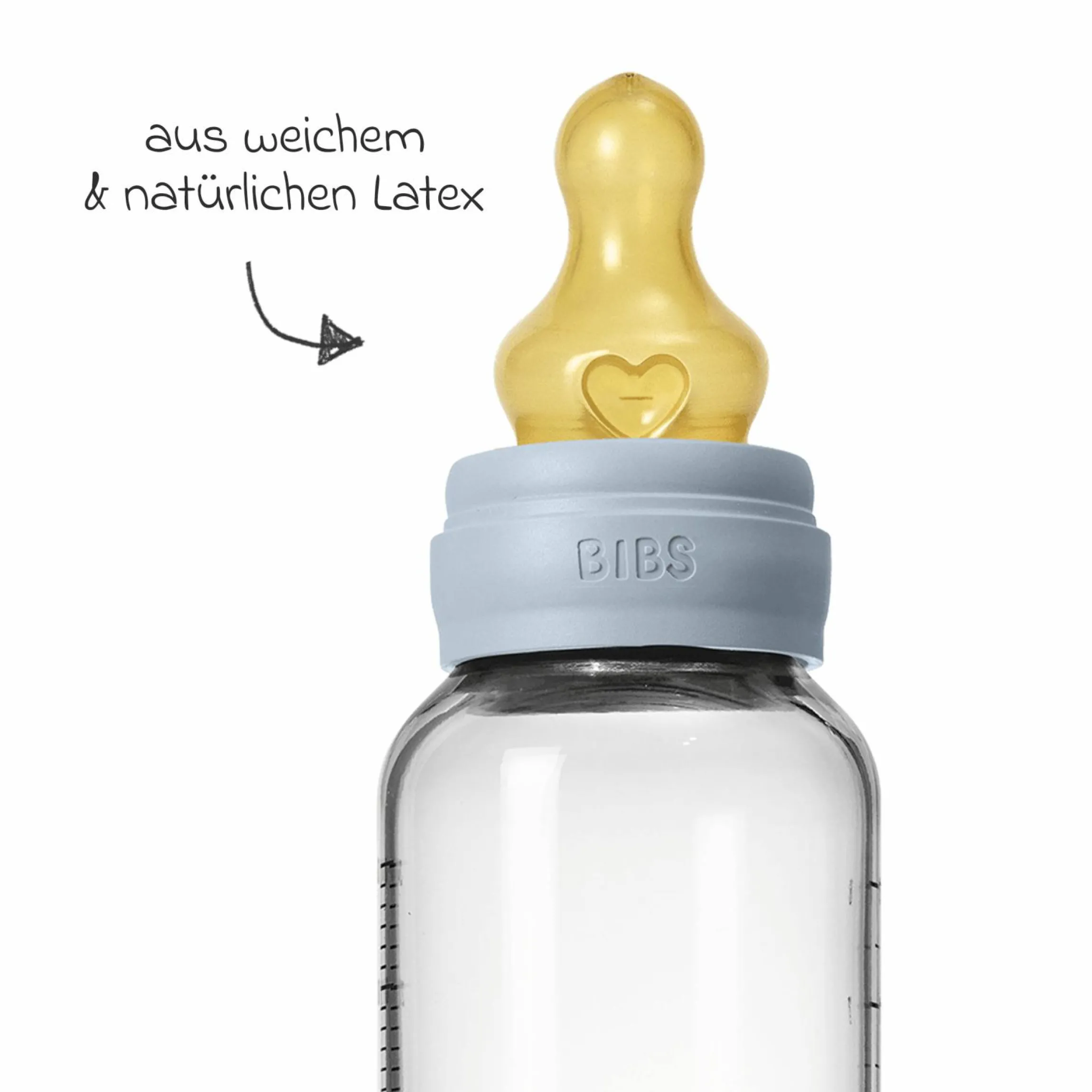 Glas-Flasche Baby Bottle Round 240 ml + Latex-Trinksauger mittlerer Nahrungsfluss - Baby Blue
