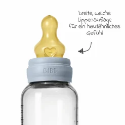 Glas-Flasche Baby Bottle Round 240 ml + Latex-Trinksauger mittlerer Nahrungsfluss - Baby Blue