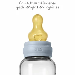 Glas-Flasche Baby Bottle Round 240 ml + Latex-Trinksauger mittlerer Nahrungsfluss - Baby Blue