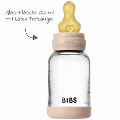 Glas-Flasche Baby Bottle Round 120 ml + Latex-Trinksauger langsamer Nahrungsfluss - Blush