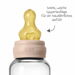 Glas-Flasche Baby Bottle Round 120 ml + Latex-Trinksauger langsamer Nahrungsfluss - Blush