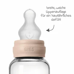 Glas-Flasche Baby Bottle Round 120 ml + Silikon-Trinksauger langsamer Nahrungsfluss - Blush