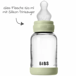 Glas-Flasche Baby Bottle Round 120 ml + Silikon-Trinksauger langsamer Nahrungsfluss - Sage