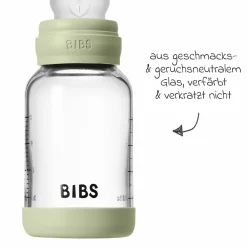 Glas-Flasche Baby Bottle Round 120 ml + Silikon-Trinksauger langsamer Nahrungsfluss - Sage