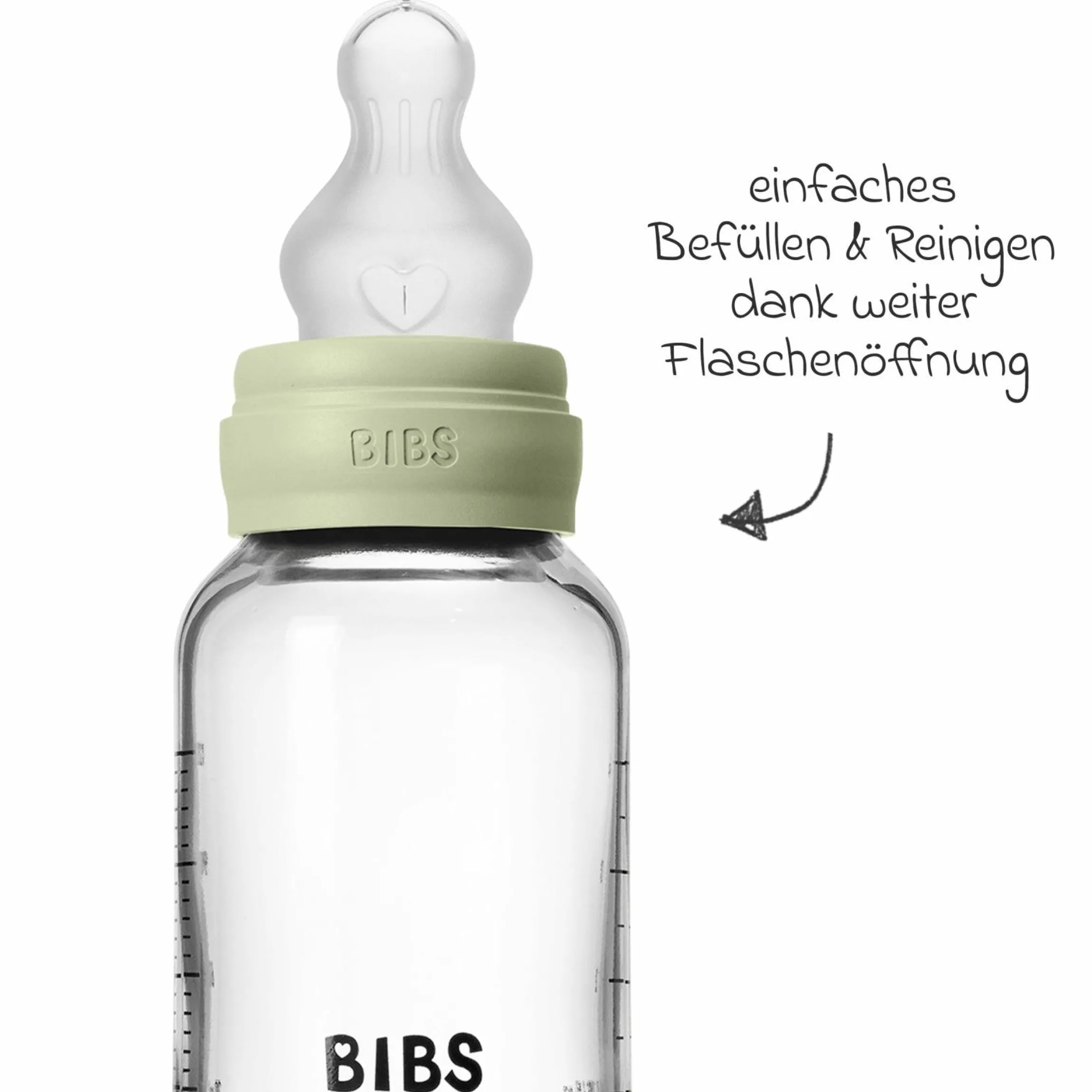 Glas-Flasche Baby Bottle Round 120 ml + Silikon-Trinksauger langsamer Nahrungsfluss - Sage