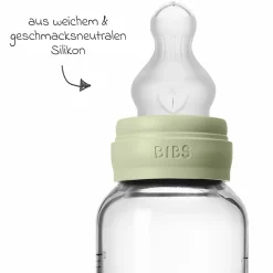 Glas-Flasche Baby Bottle Round 120 ml + Silikon-Trinksauger langsamer Nahrungsfluss - Sage