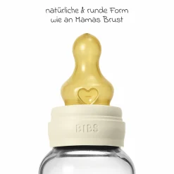 Glas-Flasche Baby Bottle Round 120 ml + Latex-Trinksauger langsamer Nahrungsfluss - Ivory