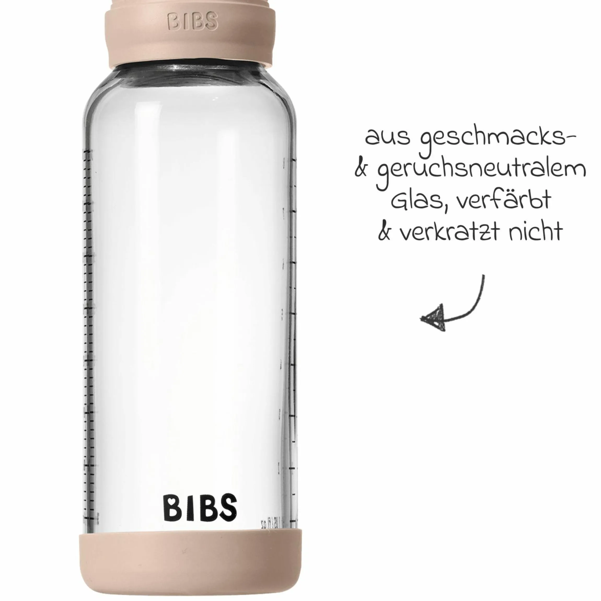 Glas-Flasche Baby Bottle Round 240 ml + Silikon-Trinksauger mittlerer Nahrungsfluss - Blush