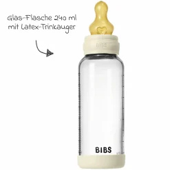 Glas-Flasche Baby Bottle Round 240 ml + Latex-Trinksauger mittlerer Nahrungsfluss - Ivory