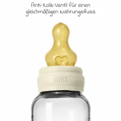 Glas-Flasche Baby Bottle Round 240 ml + Latex-Trinksauger mittlerer Nahrungsfluss - Ivory