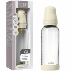 Glas-Flasche Baby Bottle Round 240 ml + Latex-Trinksauger mittlerer Nahrungsfluss - Ivory