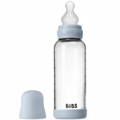Glas-Flasche Baby Bottle Round 240 ml + Silikon-Trinksauger mittlerer Nahrungsfluss - Baby Blue