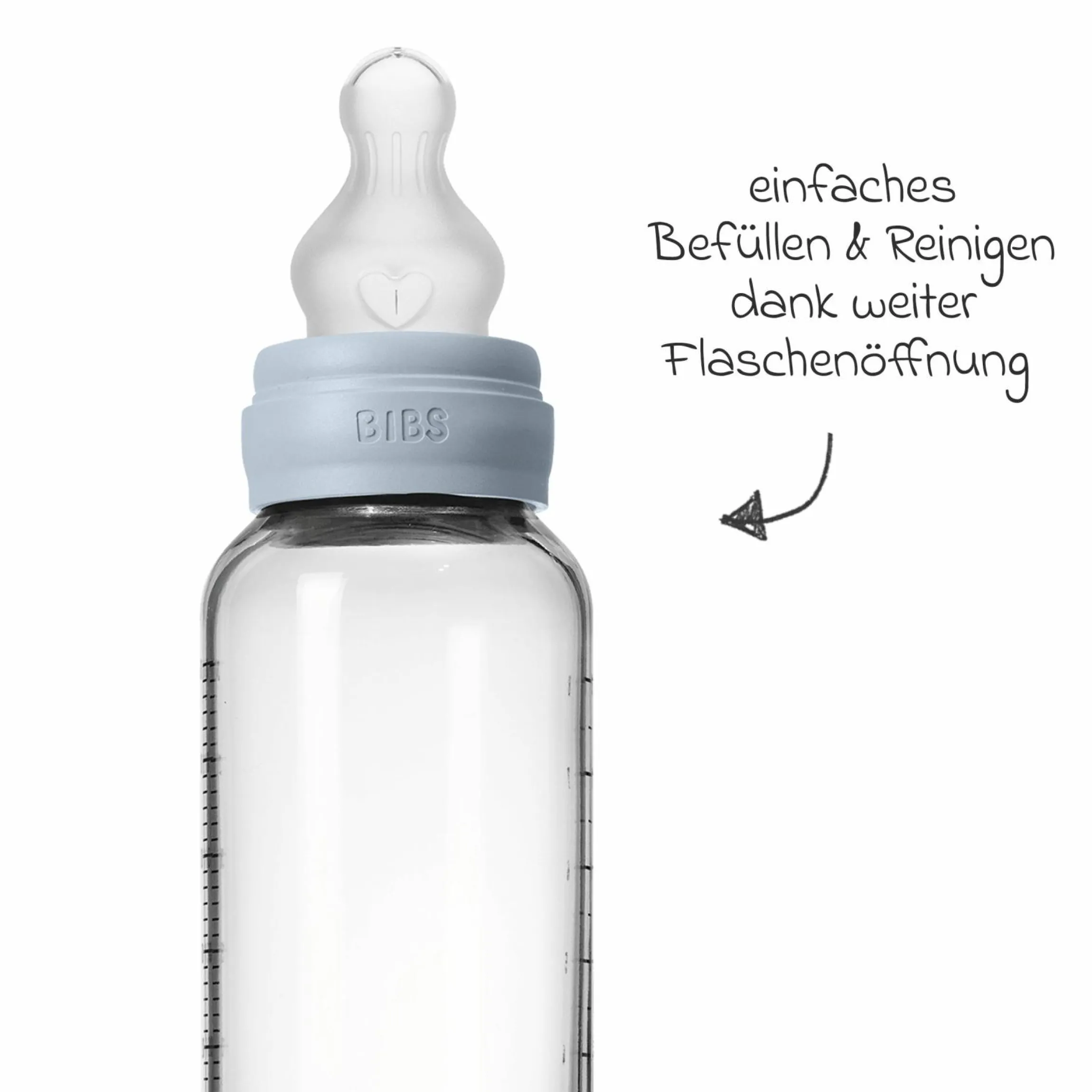 Glas-Flasche Baby Bottle Round 240 ml + Silikon-Trinksauger mittlerer Nahrungsfluss - Baby Blue