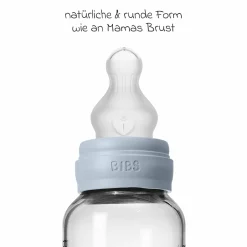 Glas-Flasche Baby Bottle Round 240 ml + Silikon-Trinksauger mittlerer Nahrungsfluss - Baby Blue