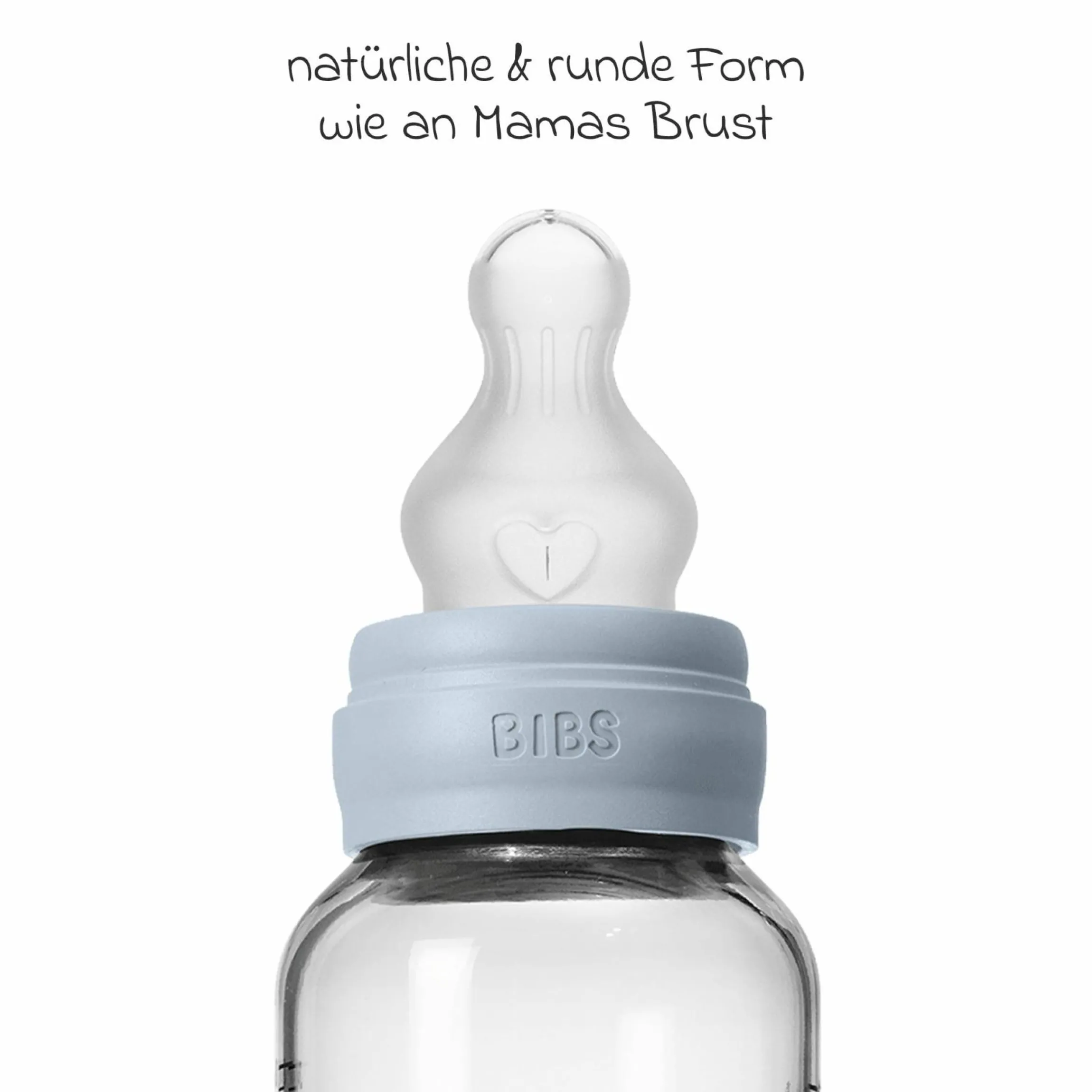 Glas-Flasche Baby Bottle Round 240 ml + Silikon-Trinksauger mittlerer Nahrungsfluss - Baby Blue
