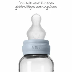 Glas-Flasche Baby Bottle Round 240 ml + Silikon-Trinksauger mittlerer Nahrungsfluss - Baby Blue