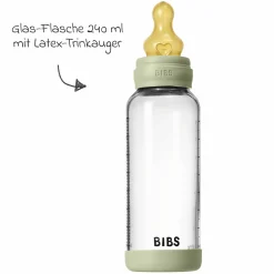 Glas-Flasche Baby Bottle Round 240 ml + Latex-Trinksauger mittlerer Nahrungsfluss - Sage