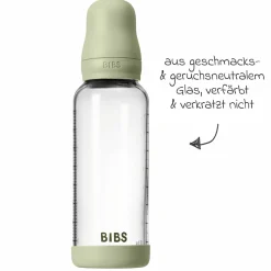 Glas-Flasche Baby Bottle Round 240 ml + Latex-Trinksauger mittlerer Nahrungsfluss - Sage