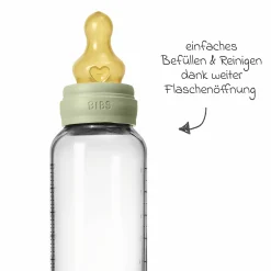 Glas-Flasche Baby Bottle Round 240 ml + Latex-Trinksauger mittlerer Nahrungsfluss - Sage