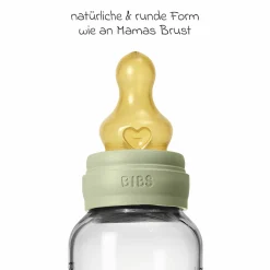 Glas-Flasche Baby Bottle Round 240 ml + Latex-Trinksauger mittlerer Nahrungsfluss - Sage