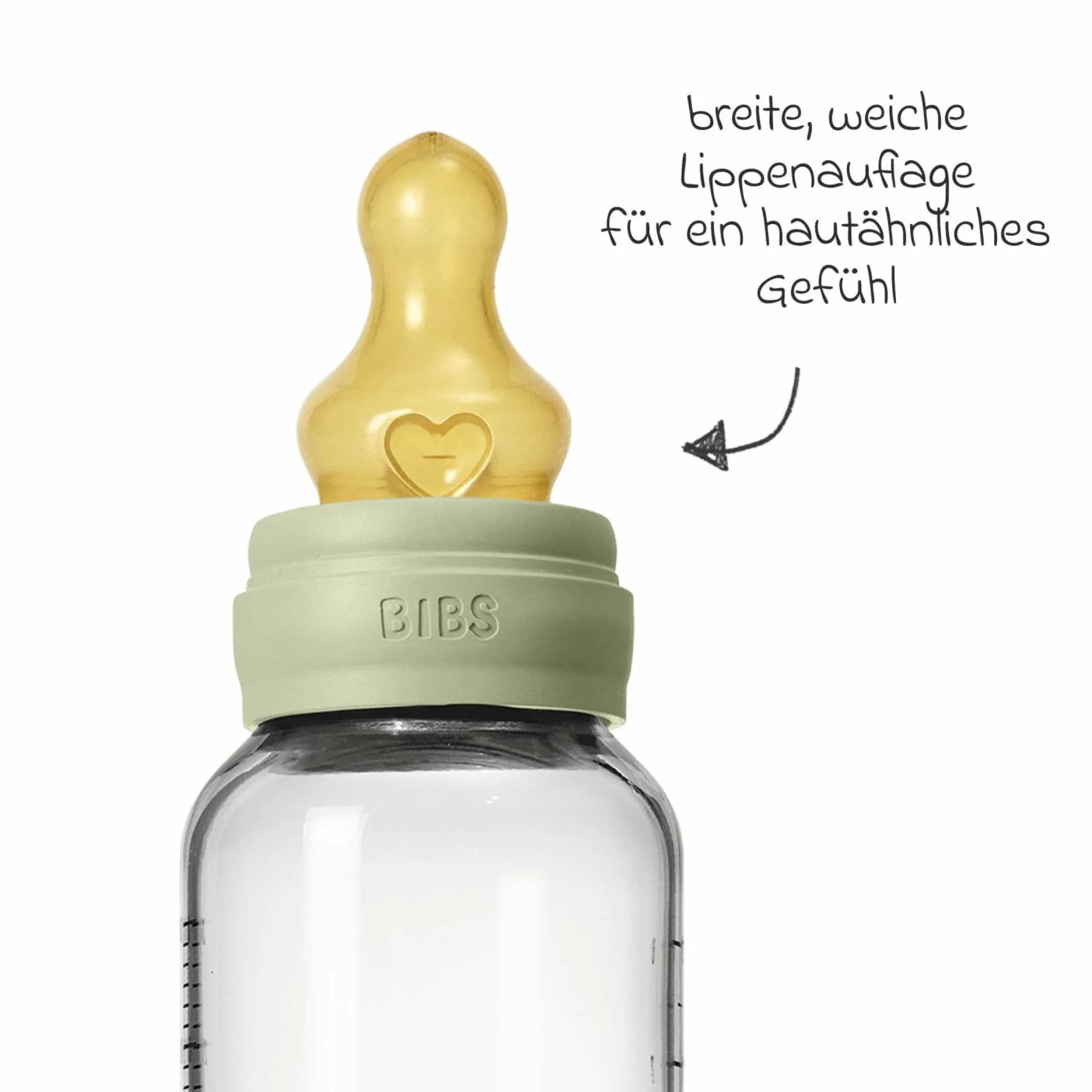 Glas-Flasche Baby Bottle Round 240 ml + Latex-Trinksauger mittlerer Nahrungsfluss - Sage
