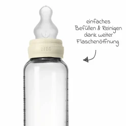 Glas-Flasche Baby Bottle Round 240 ml + Silikon-Trinksauger mittlerer Nahrungsfluss - Ivory