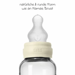 Glas-Flasche Baby Bottle Round 240 ml + Silikon-Trinksauger mittlerer Nahrungsfluss - Ivory