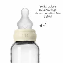 Glas-Flasche Baby Bottle Round 240 ml + Silikon-Trinksauger mittlerer Nahrungsfluss - Ivory