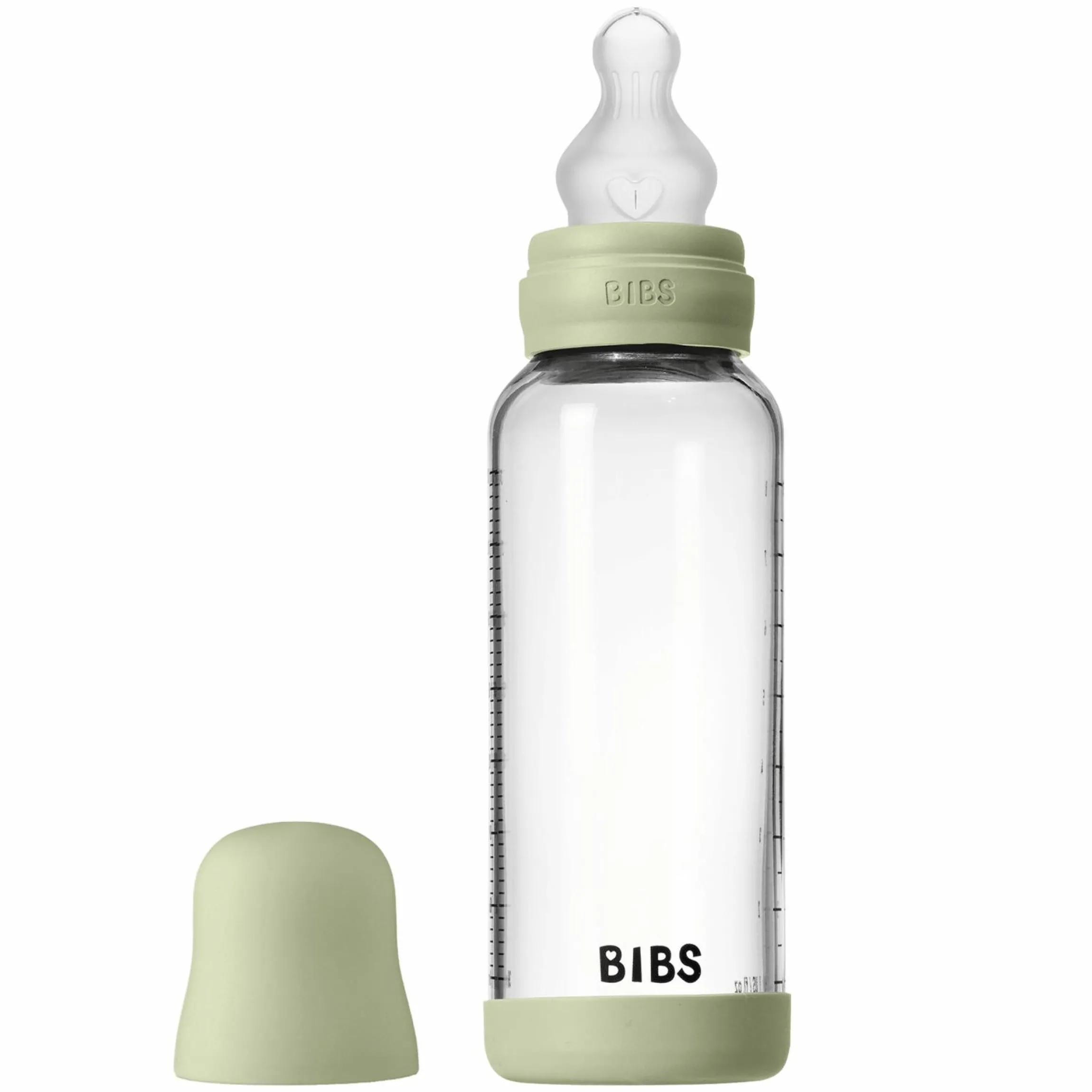 Glas-Flasche Baby Bottle Round 240 ml + Silikon-Trinksauger mittlerer Nahrungsfluss - Sage