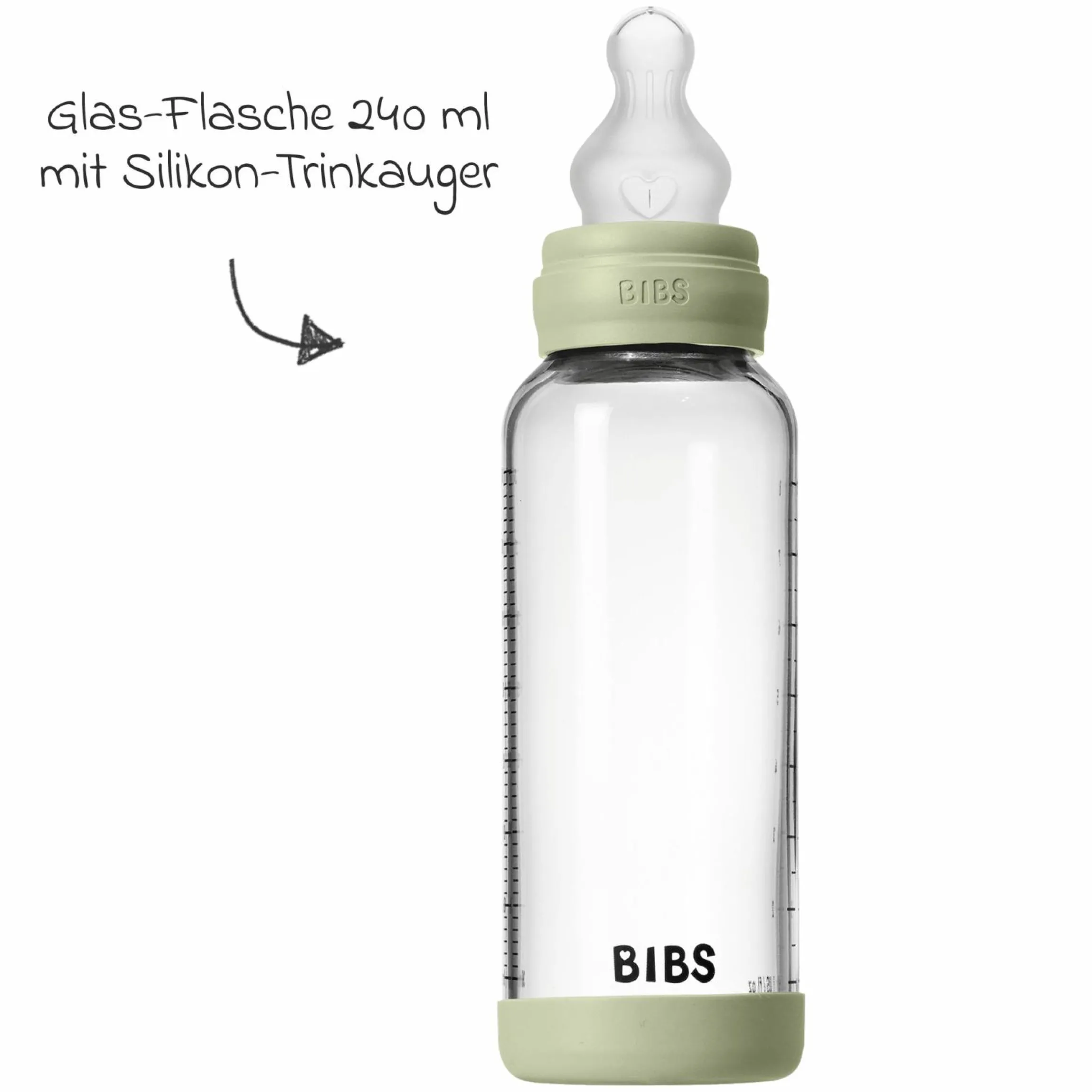 Glas-Flasche Baby Bottle Round 240 ml + Silikon-Trinksauger mittlerer Nahrungsfluss - Sage