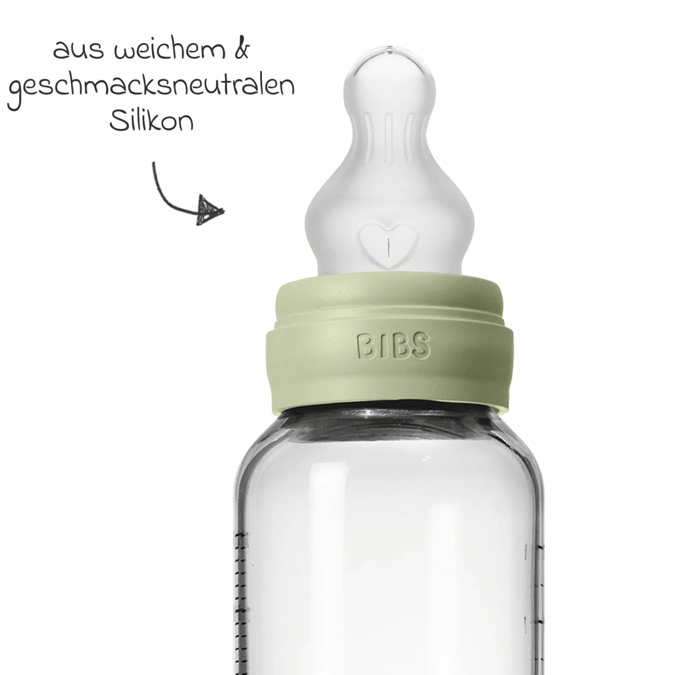 Glas-Flasche Baby Bottle Round 240 ml + Silikon-Trinksauger mittlerer Nahrungsfluss - Sage