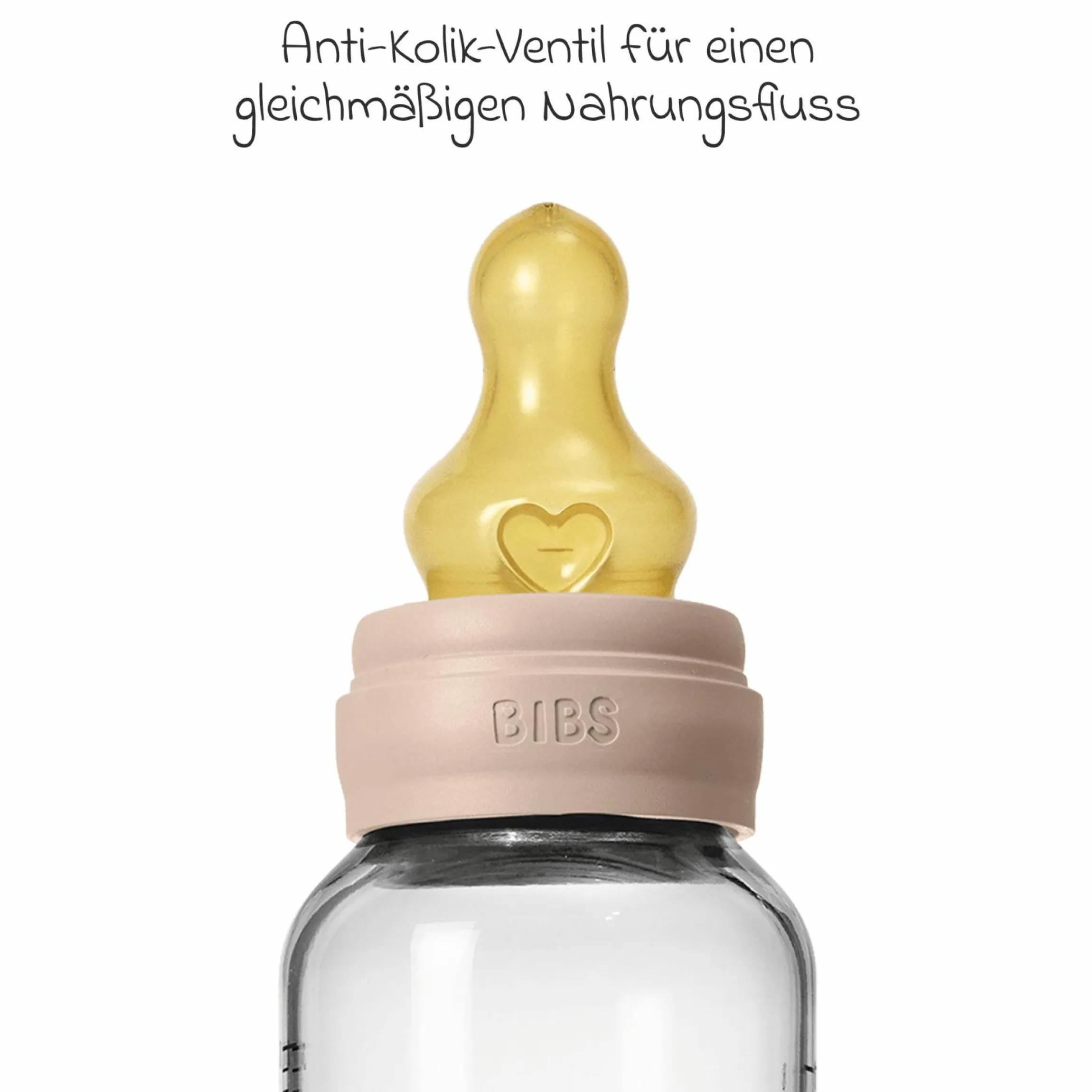 Glas-Flasche Baby Bottle Round 240 ml + Latex-Trinksauger mittlerer Nahrungsfluss - Blush