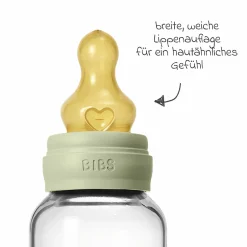 Glas-Flasche Baby Bottle Round 120 ml + Latex-Trinksauger langsamer Nahrungsfluss - Sage