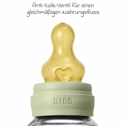 Glas-Flasche Baby Bottle Round 120 ml + Latex-Trinksauger langsamer Nahrungsfluss - Sage