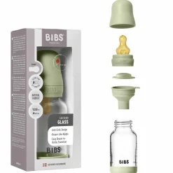 Glas-Flasche Baby Bottle Round 120 ml + Latex-Trinksauger langsamer Nahrungsfluss - Sage