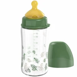 Glas-Flasche Cherry green 240 ml + Latex-Trinksauger mittlerer Nahrungsfluss - Grün