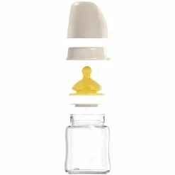 Glas-Flasche Cherry green 120 ml + Latex-Trinksauger langsamer Nahrungsfluss - Beige