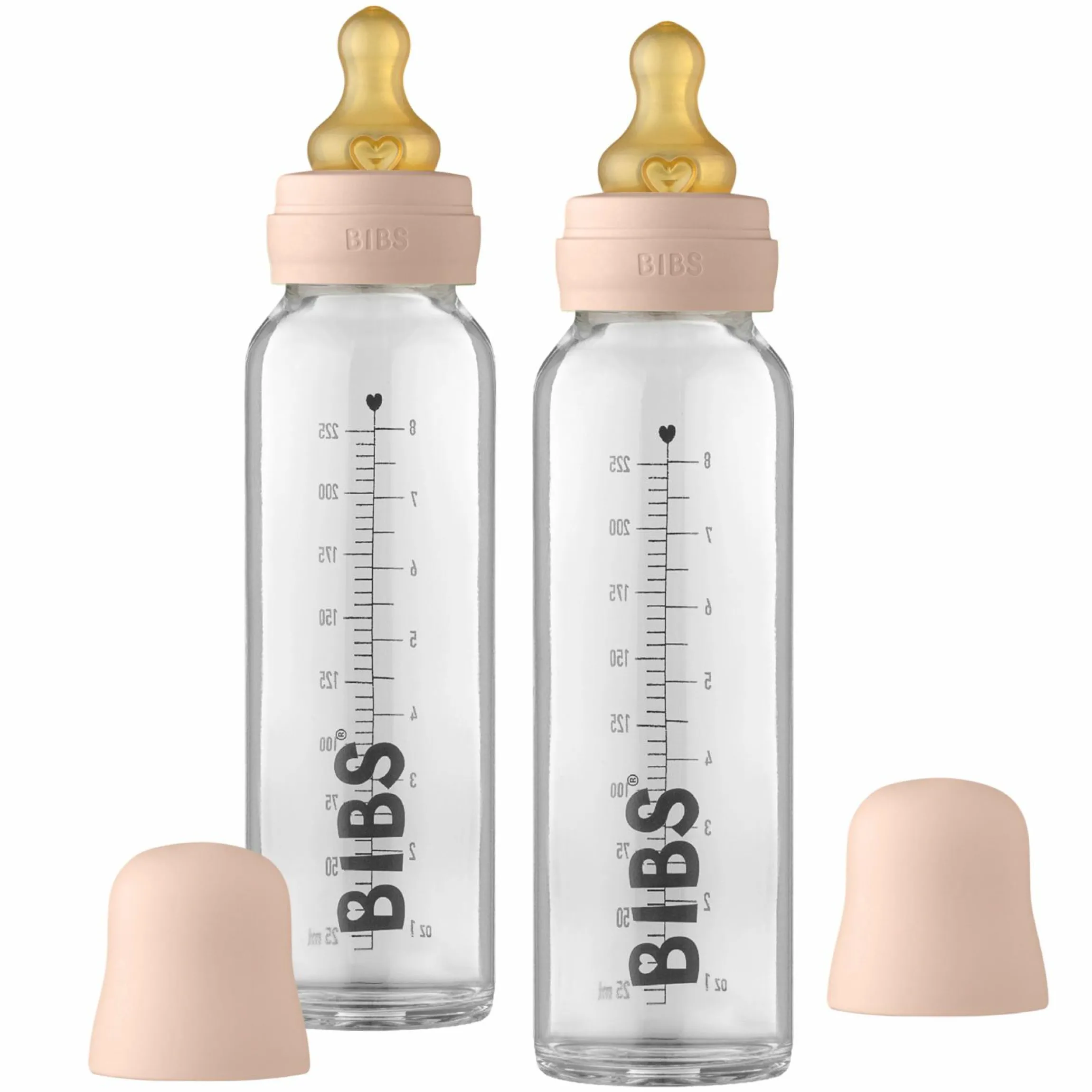 Glas-Flasche 2er Pack Baby Bottle Complete 225 ml + Latex-Trinksauger - Blush