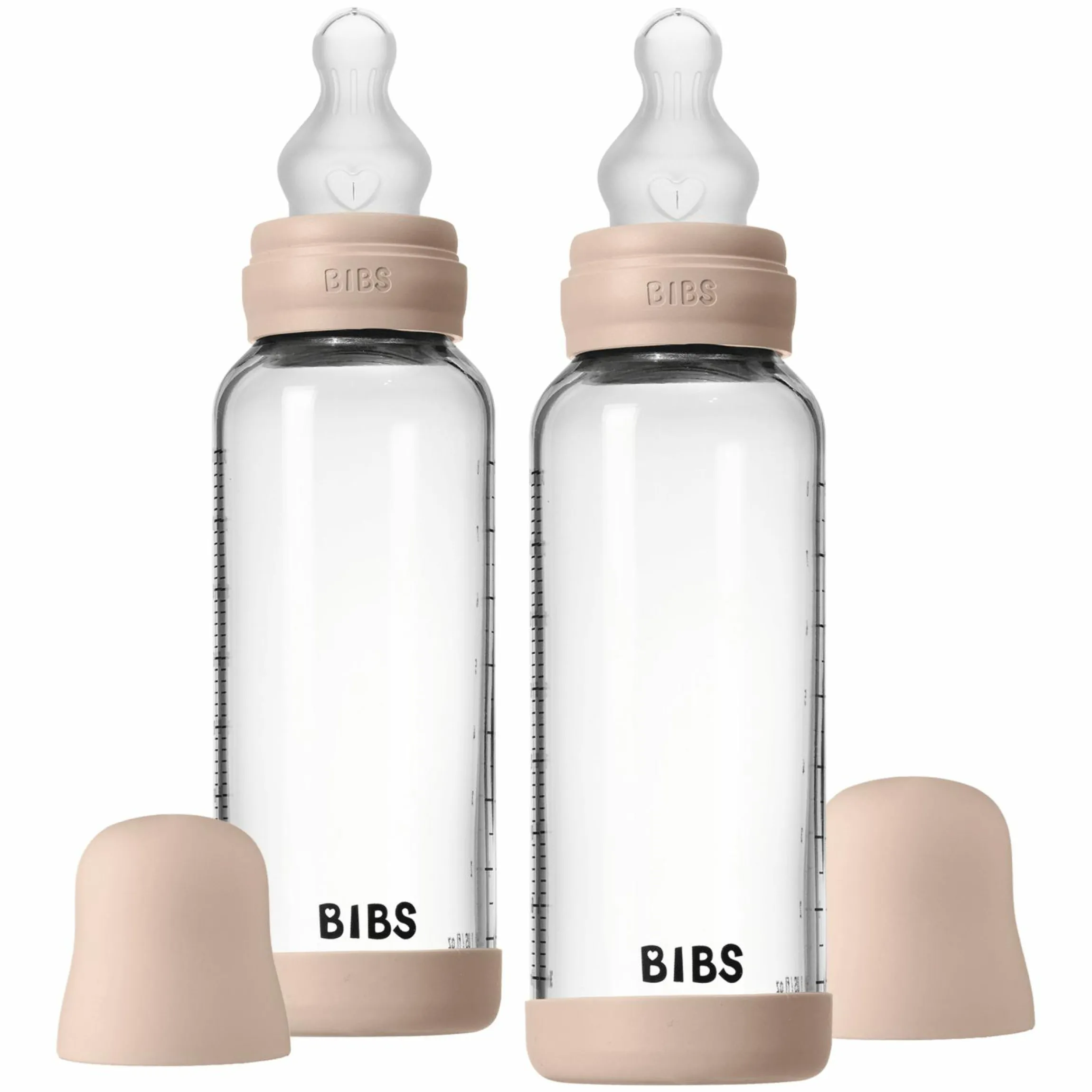 Glas-Flasche 2er Pack Baby Bottle Round 240 ml + Silikon-Trinksauger - Blush