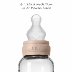 Glas-Flasche 2er Pack Baby Bottle Round 240 ml + Silikon-Trinksauger - Blush