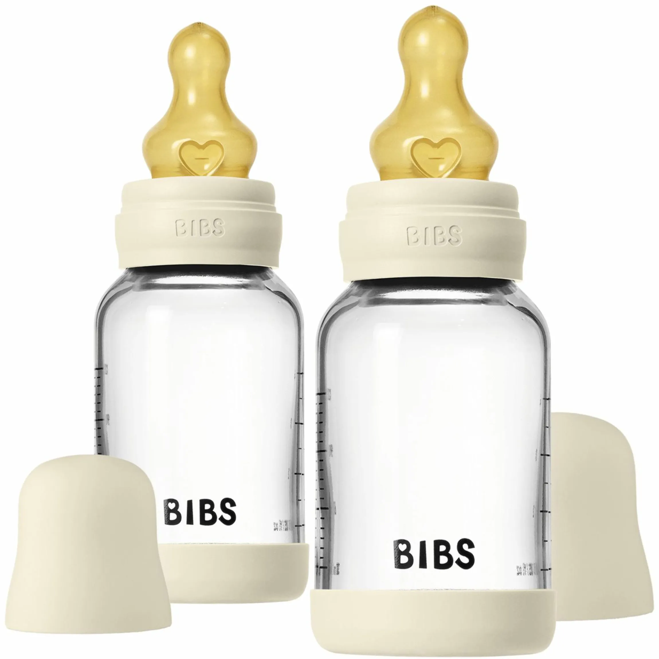 Glas-Flasche 2er Pack Baby Bottle Round 120 ml + Latex-Trinksauger - Ivory