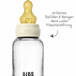 Glas-Flasche 2er Pack Baby Bottle Round 120 ml + Latex-Trinksauger - Ivory
