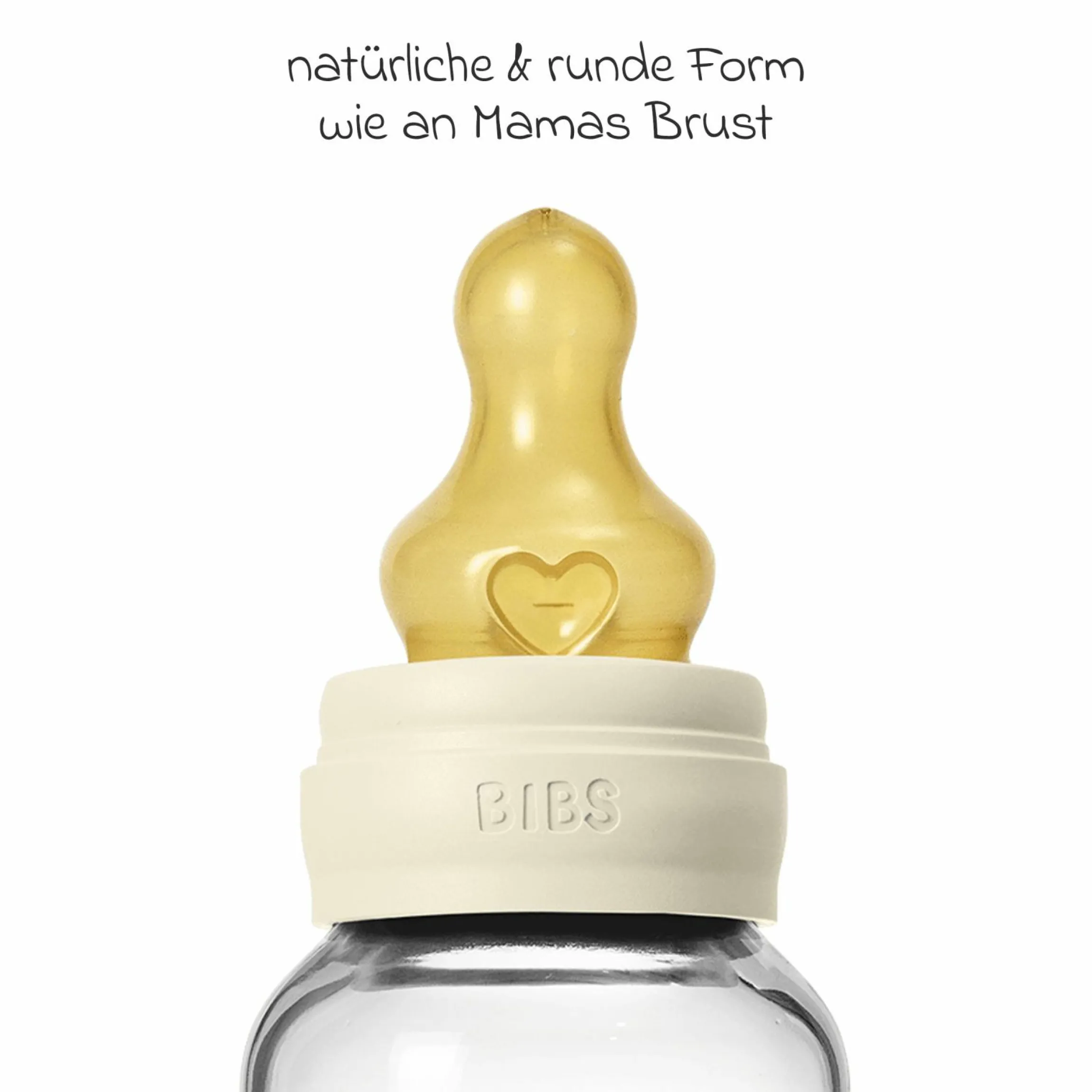 Glas-Flasche 2er Pack Baby Bottle Round 120 ml + Latex-Trinksauger - Ivory