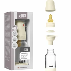 Glas-Flasche 2er Pack Baby Bottle Round 120 ml + Latex-Trinksauger - Ivory